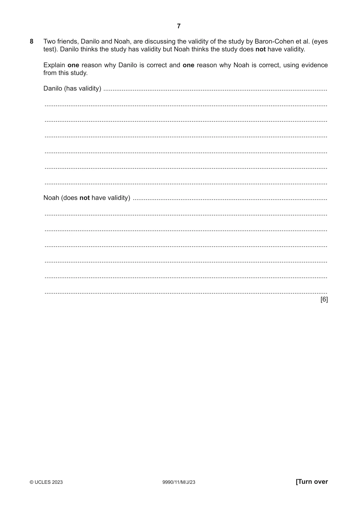 Cambridge A Level Psychology (from 2018) 9990 2023 May/June Paper 1 · Variant 1 question paper, page 7 of 12