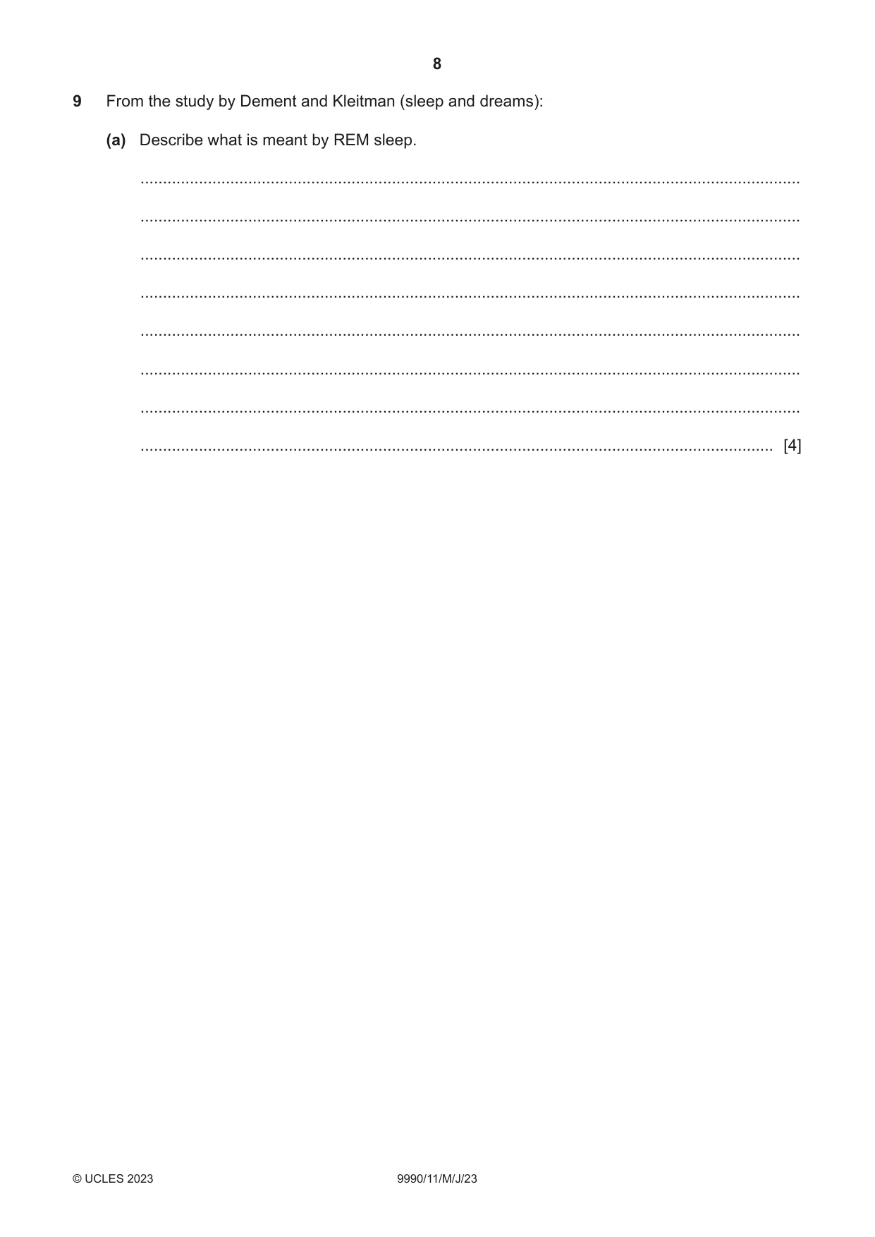 Cambridge A Level Psychology (from 2018) 9990 2023 May/June Paper 1 · Variant 1 question paper, page 8 of 12
