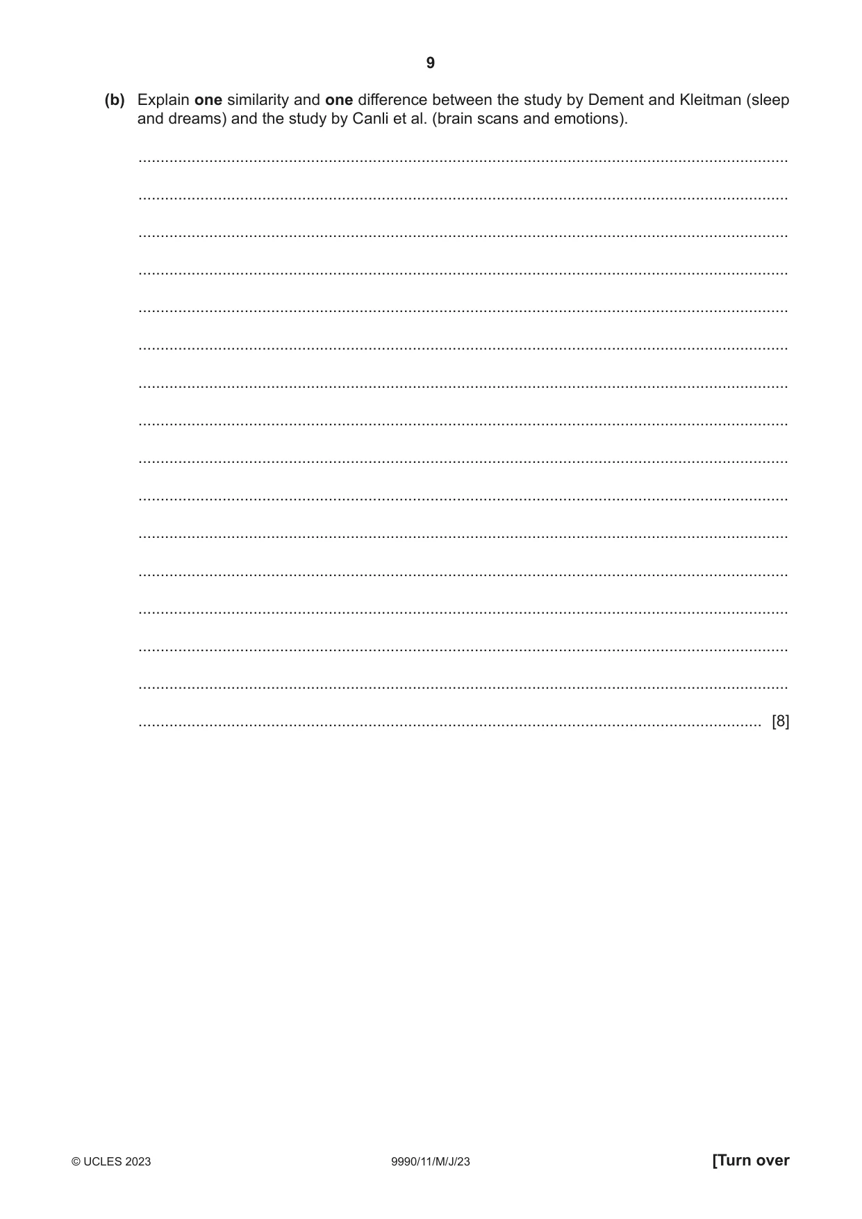 Cambridge A Level Psychology (from 2018) 9990 2023 May/June Paper 1 · Variant 1 question paper, page 9 of 12
