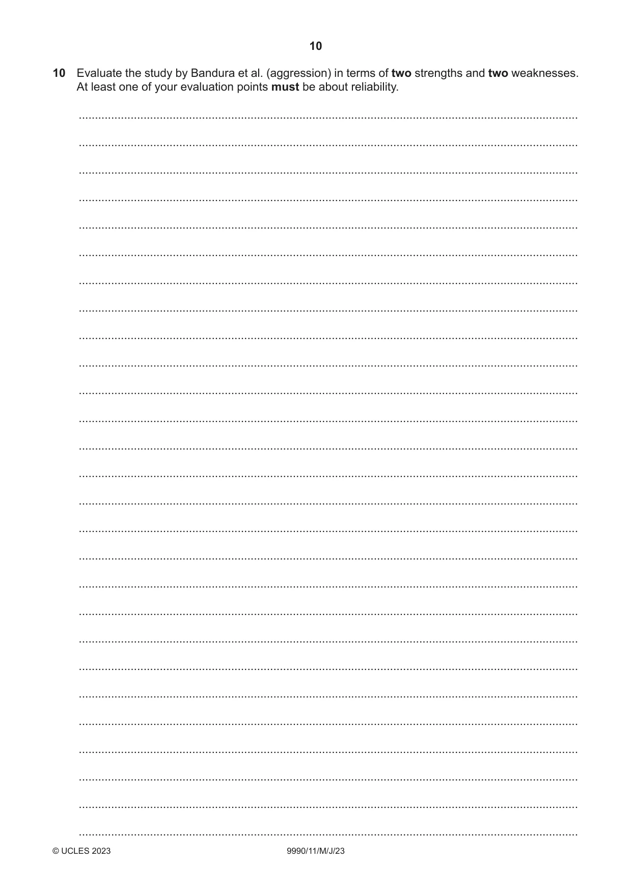 Cambridge A Level Psychology (from 2018) 9990 2023 May/June Paper 1 · Variant 1 question paper, page 10 of 12