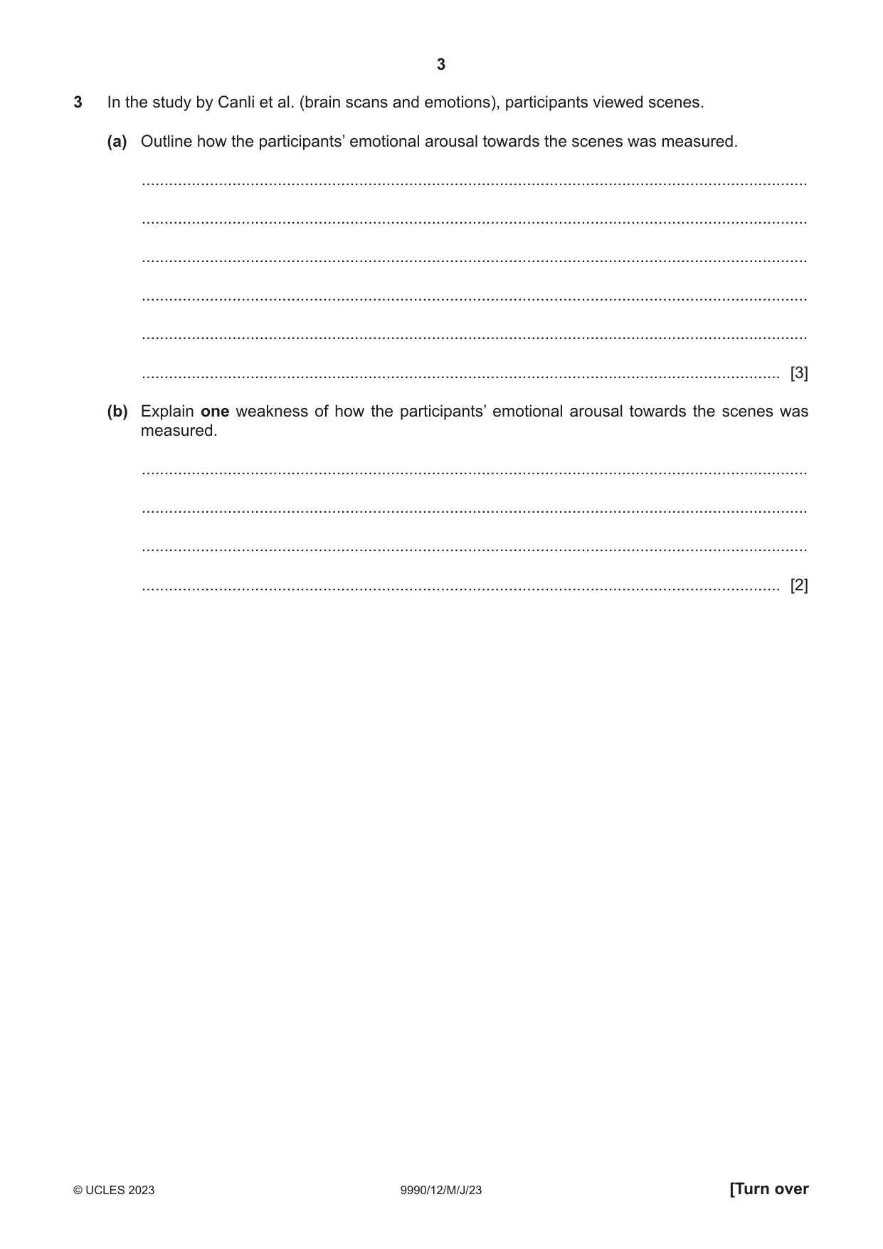 Cambridge A Level Psychology (from 2018) 9990 2023 May/June Paper 1 · Variant 2 question paper, page 3 of 12