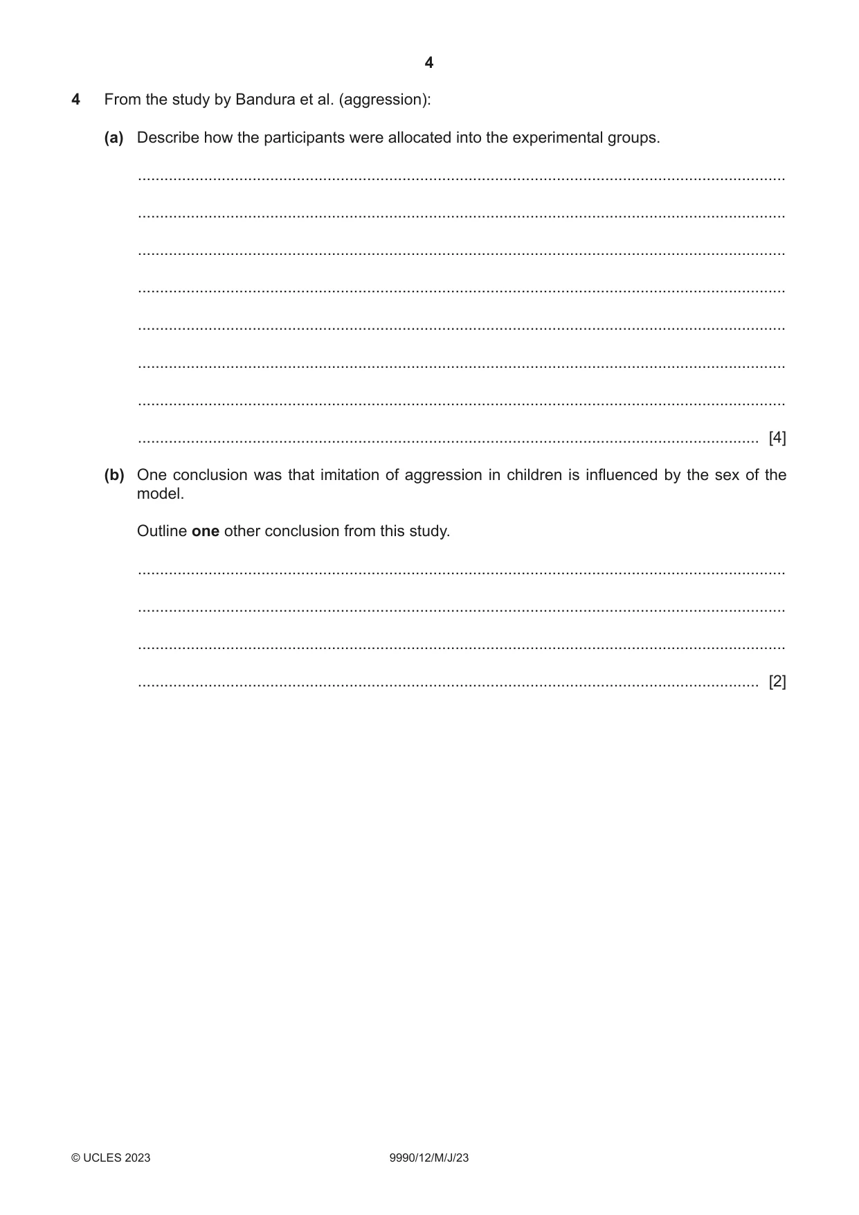 Cambridge A Level Psychology (from 2018) 9990 2023 May/June Paper 1 · Variant 2 question paper, page 4 of 12