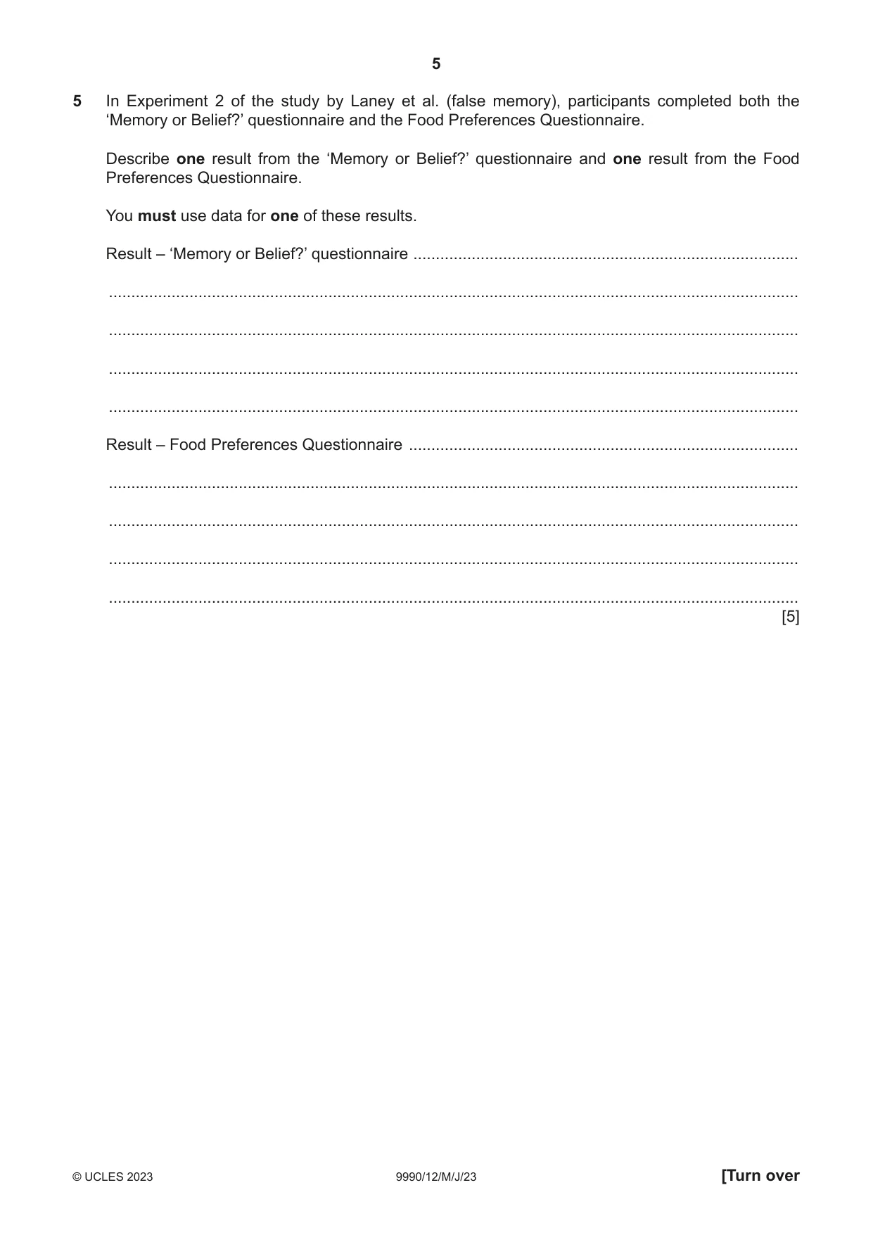 Cambridge A Level Psychology (from 2018) 9990 2023 May/June Paper 1 · Variant 2 question paper, page 5 of 12
