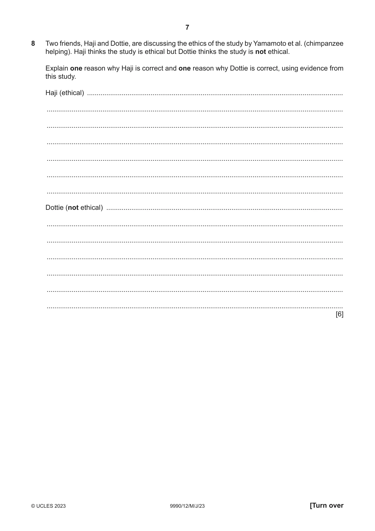 Cambridge A Level Psychology (from 2018) 9990 2023 May/June Paper 1 · Variant 2 question paper, page 7 of 12