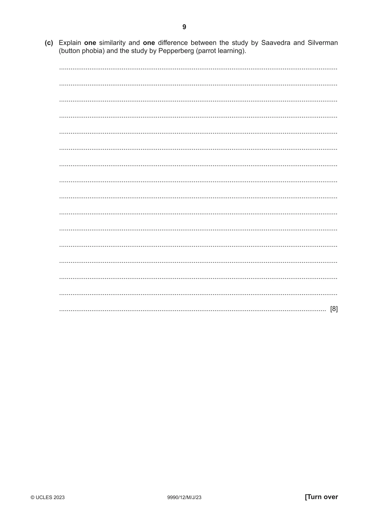 Cambridge A Level Psychology (from 2018) 9990 2023 May/June Paper 1 · Variant 2 question paper, page 9 of 12