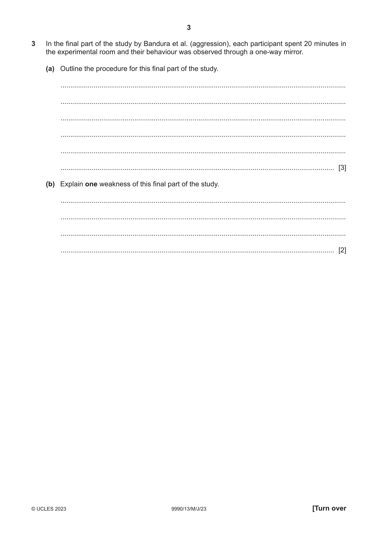 Cambridge A Level Psychology (from 2018) 9990 2023 May/June Paper 1 · Variant 3 question paper, page 3 of 12