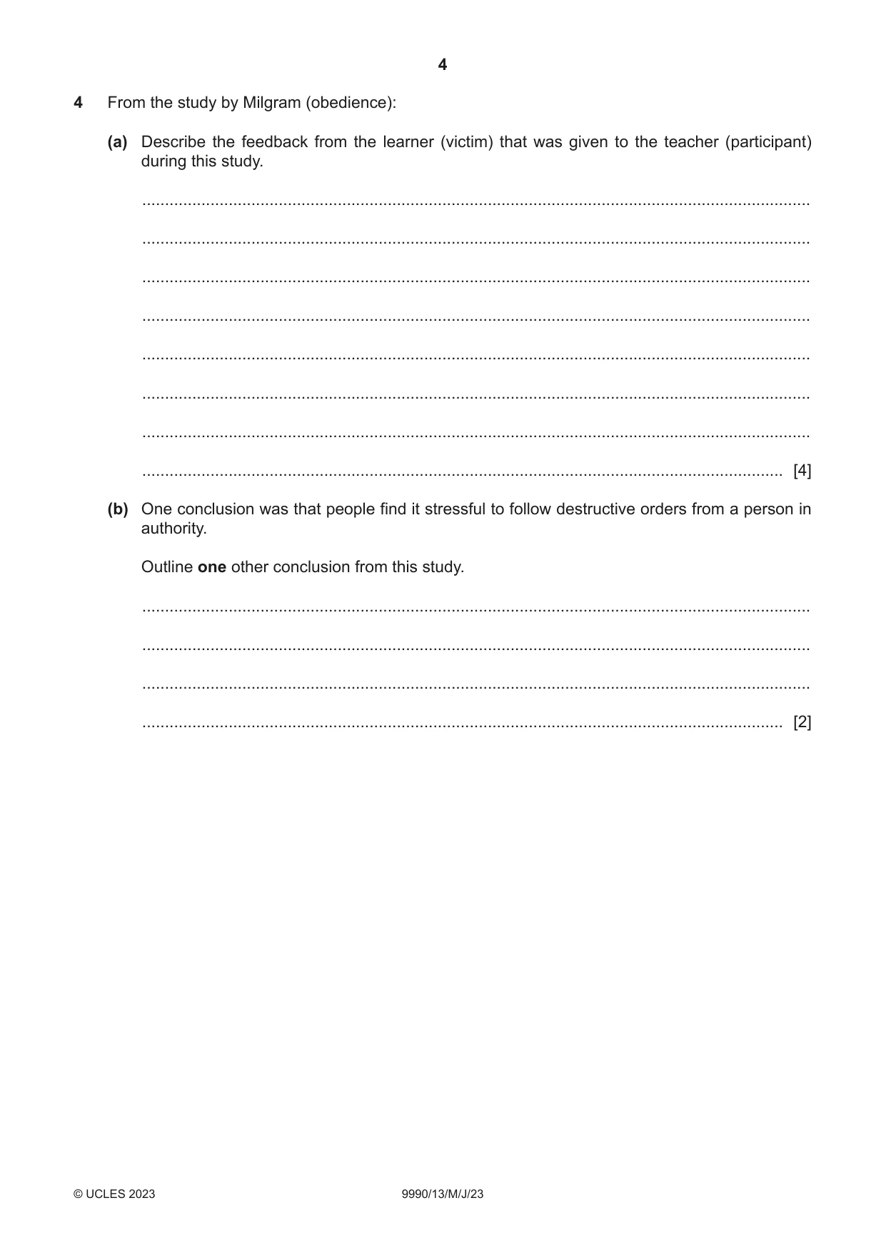 Cambridge A Level Psychology (from 2018) 9990 2023 May/June Paper 1 · Variant 3 question paper, page 4 of 12