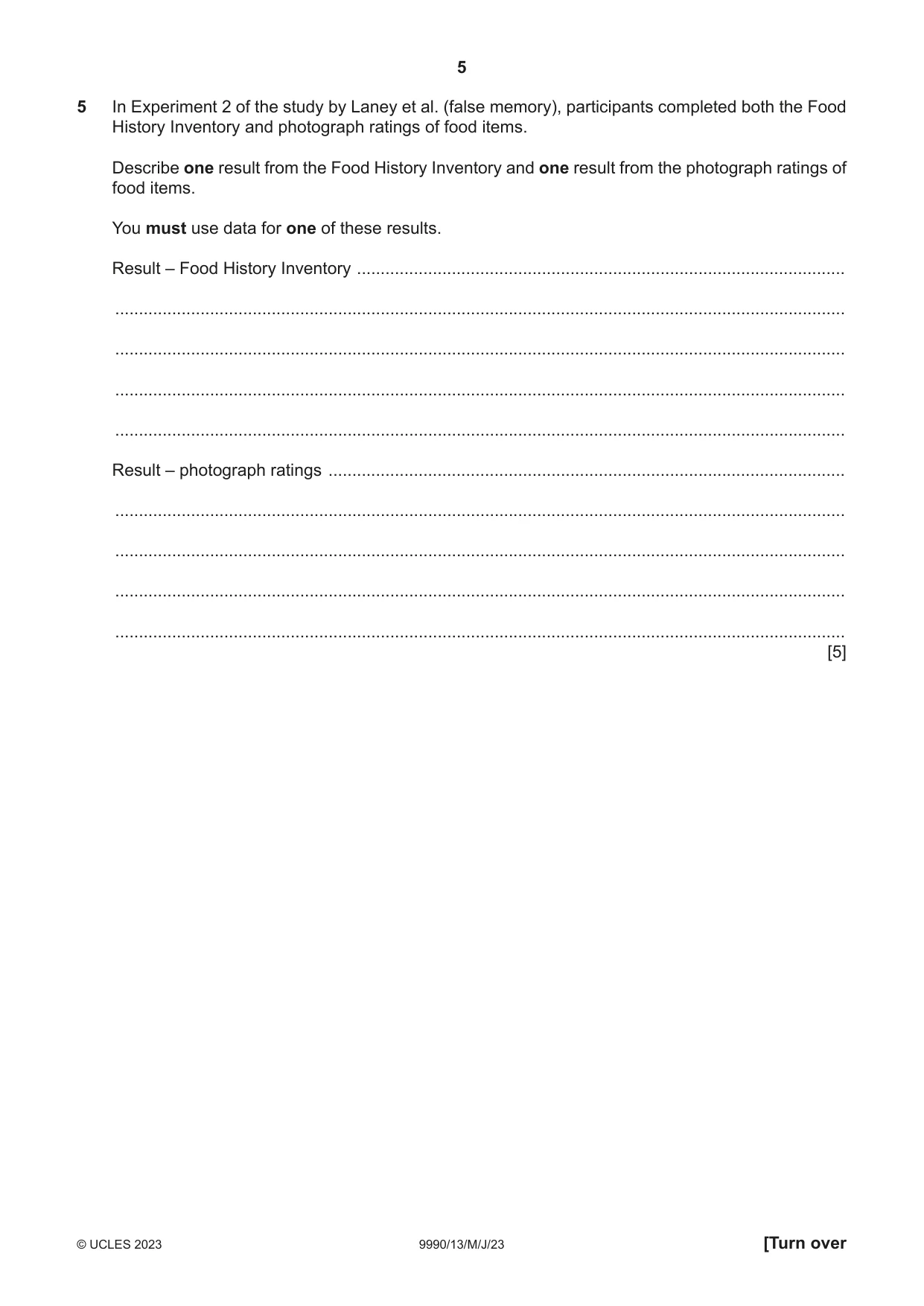 Cambridge A Level Psychology (from 2018) 9990 2023 May/June Paper 1 · Variant 3 question paper, page 5 of 12