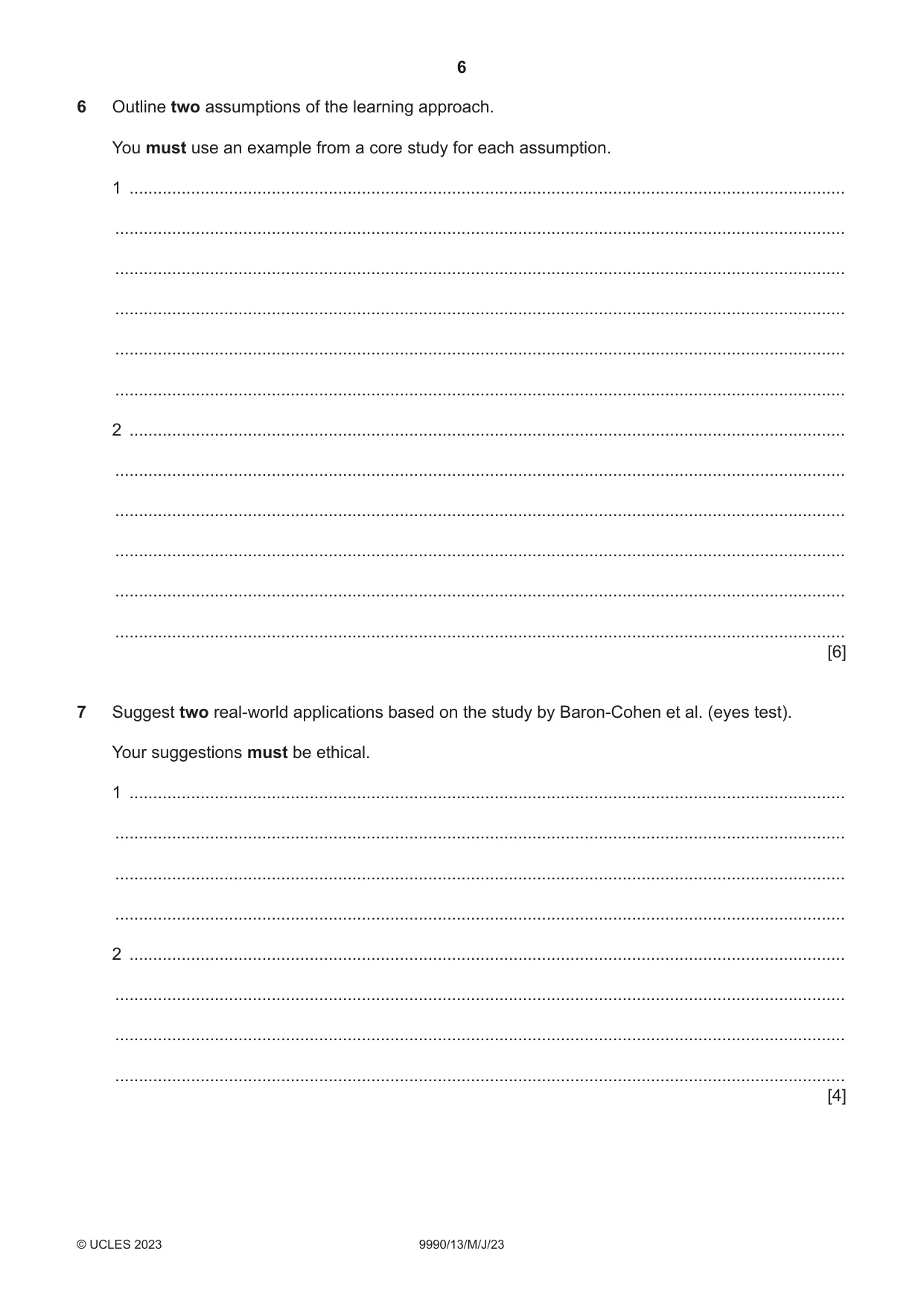 Cambridge A Level Psychology (from 2018) 9990 2023 May/June Paper 1 · Variant 3 question paper, page 6 of 12