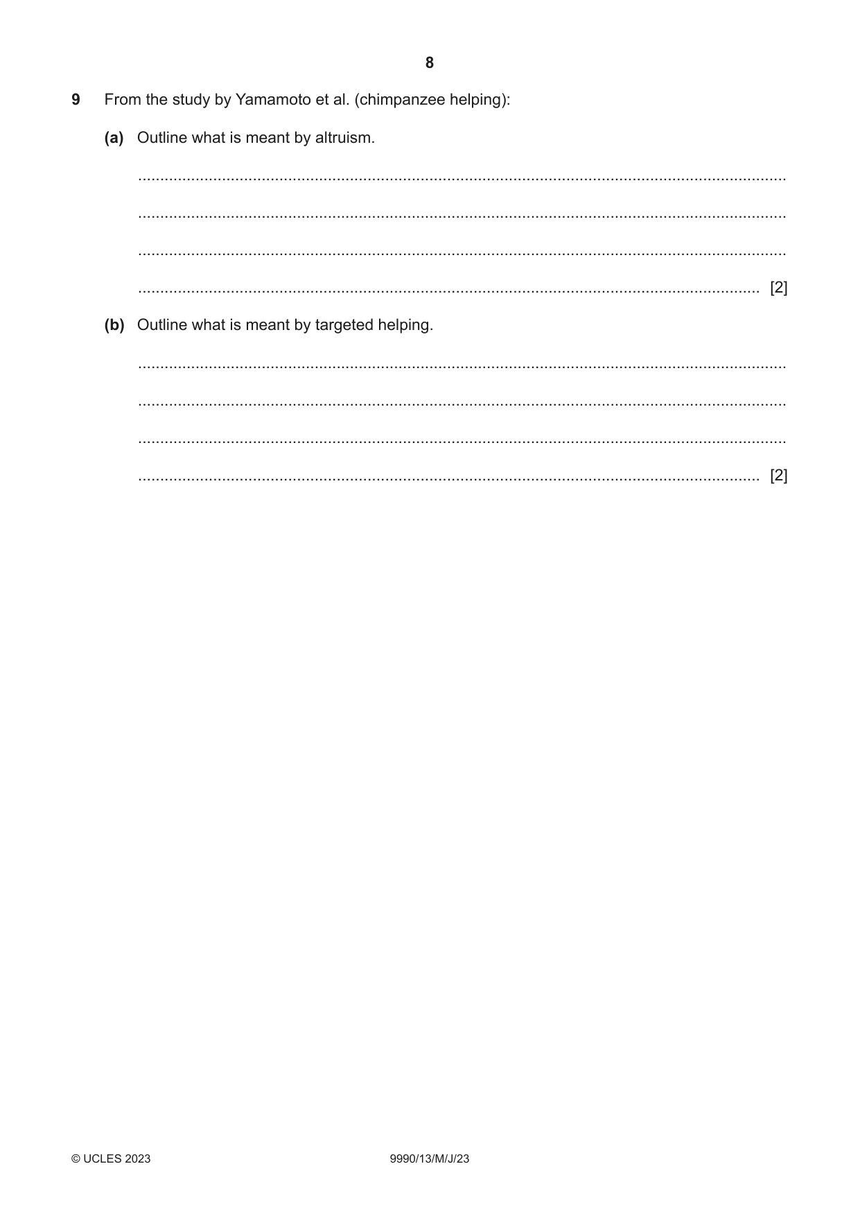 Cambridge A Level Psychology (from 2018) 9990 2023 May/June Paper 1 · Variant 3 question paper, page 8 of 12