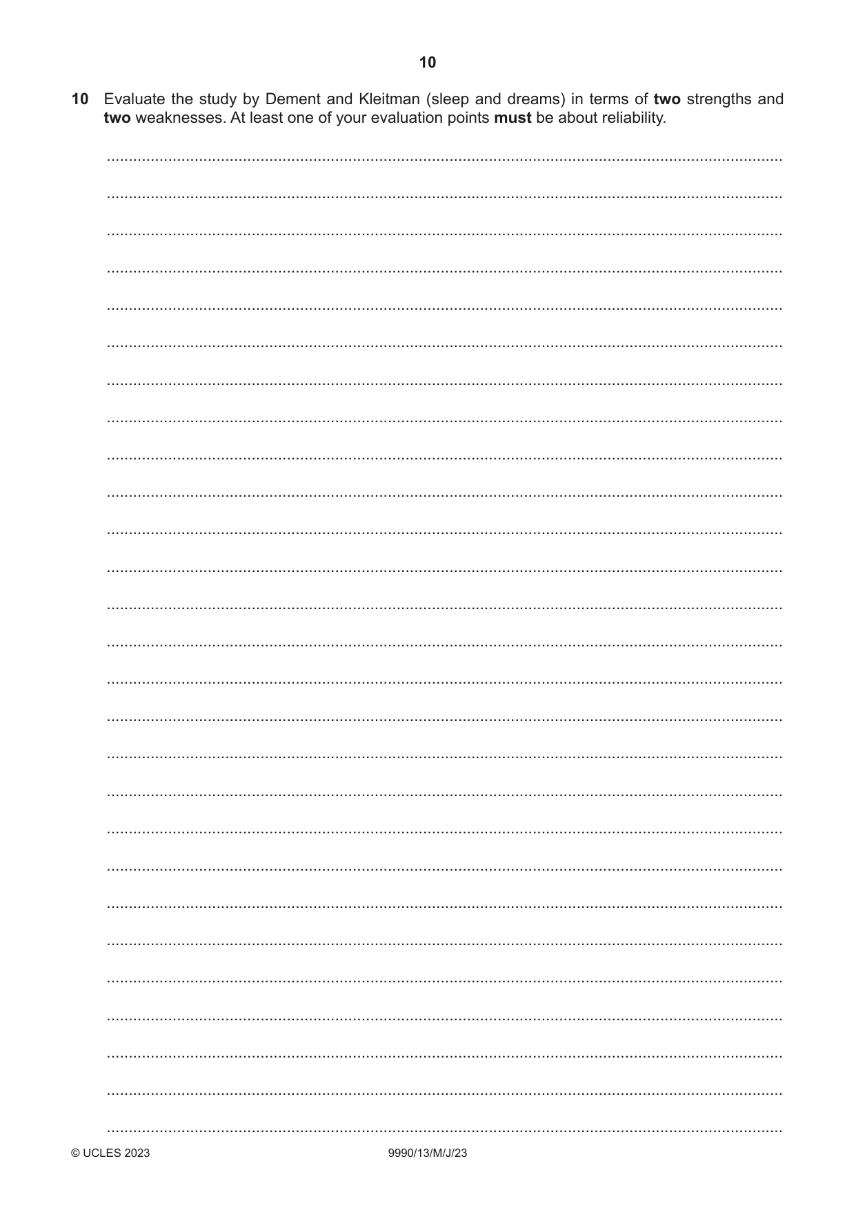 Cambridge A Level Psychology (from 2018) 9990 2023 May/June Paper 1 · Variant 3 question paper, page 10 of 12