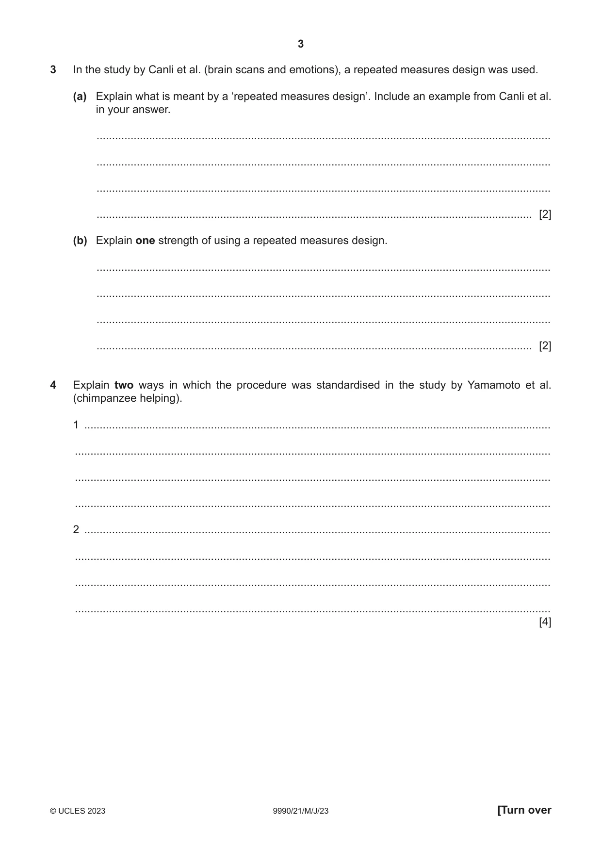 Cambridge A Level Psychology (from 2018) 9990 2023 May/June Paper 2 · Variant 1 question paper, page 3 of 12