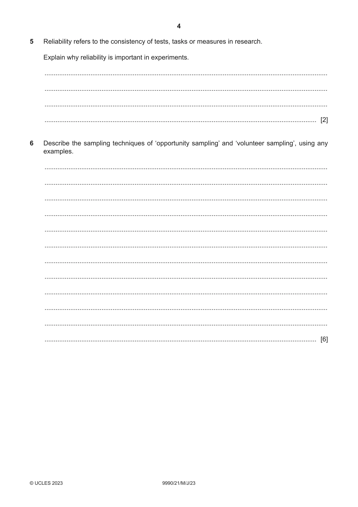 Cambridge A Level Psychology (from 2018) 9990 2023 May/June Paper 2 · Variant 1 question paper, page 4 of 12