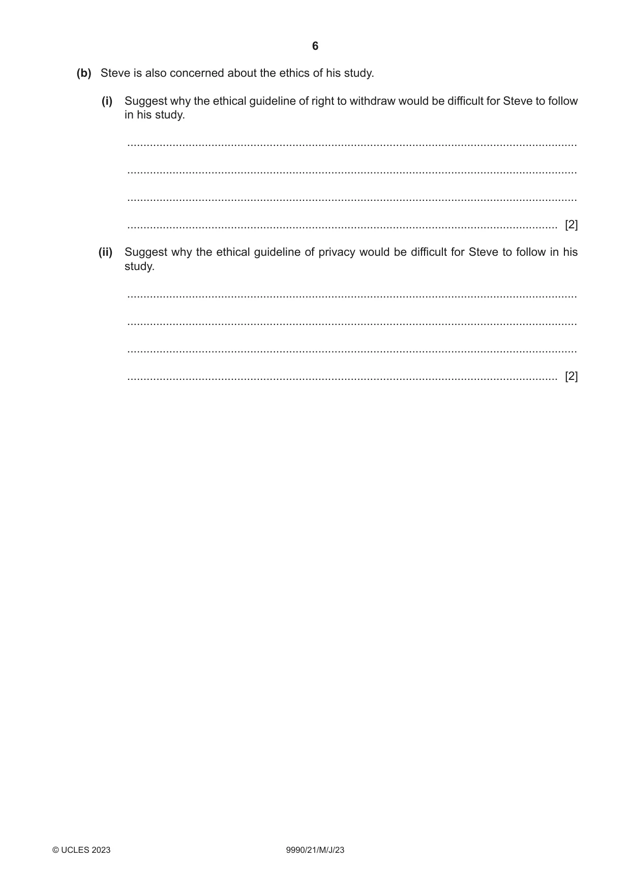 Cambridge A Level Psychology (from 2018) 9990 2023 May/June Paper 2 · Variant 1 question paper, page 6 of 12