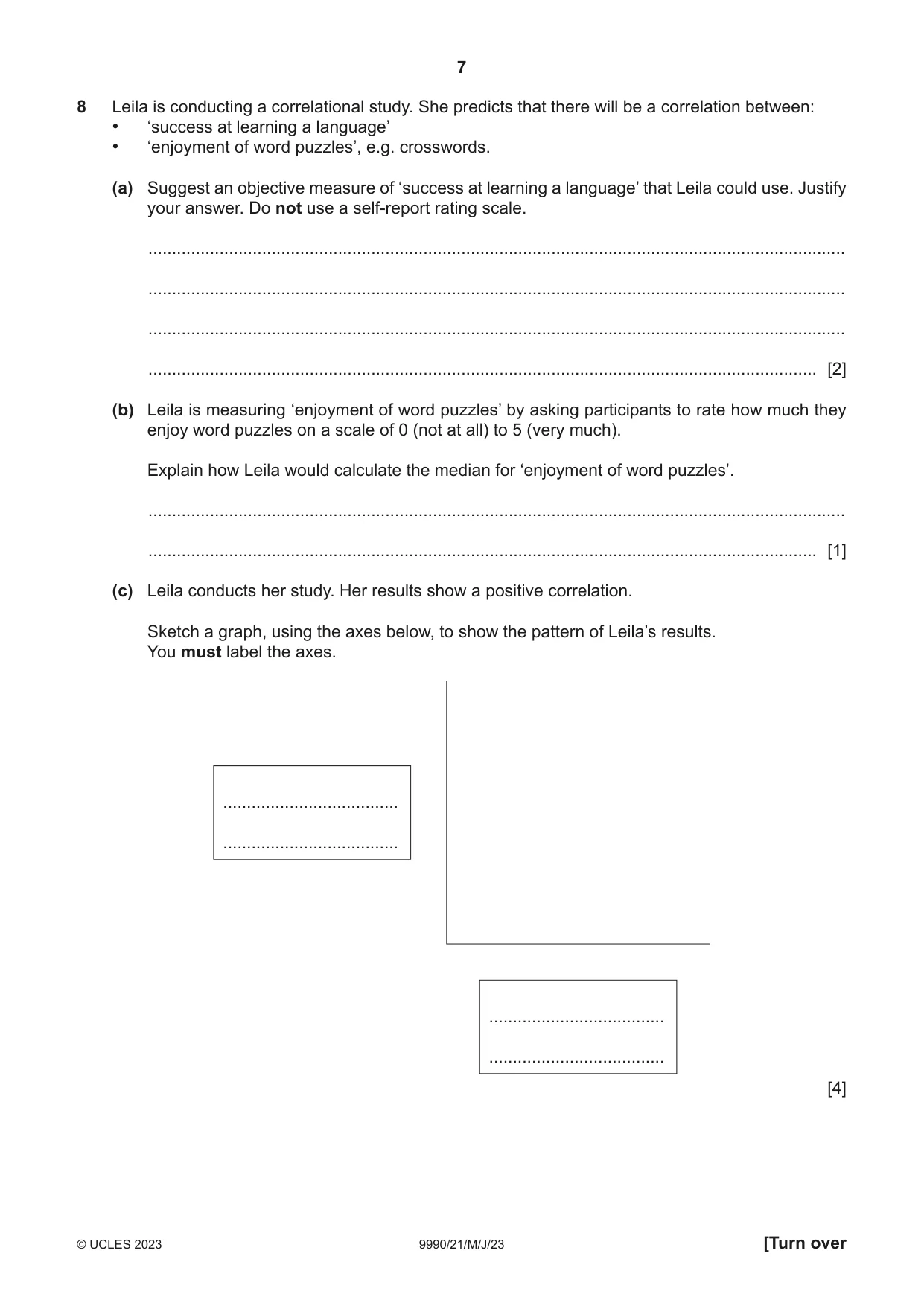Cambridge A Level Psychology (from 2018) 9990 2023 May/June Paper 2 · Variant 1 question paper, page 7 of 12