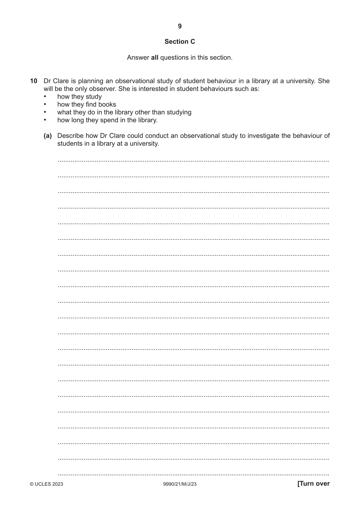 Cambridge A Level Psychology (from 2018) 9990 2023 May/June Paper 2 · Variant 1 question paper, page 9 of 12
