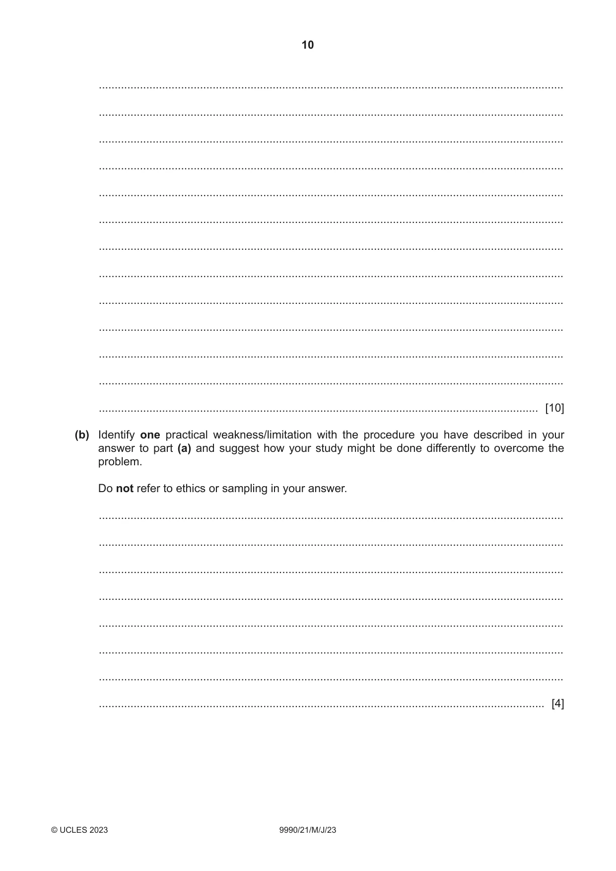 Cambridge A Level Psychology (from 2018) 9990 2023 May/June Paper 2 · Variant 1 question paper, page 10 of 12