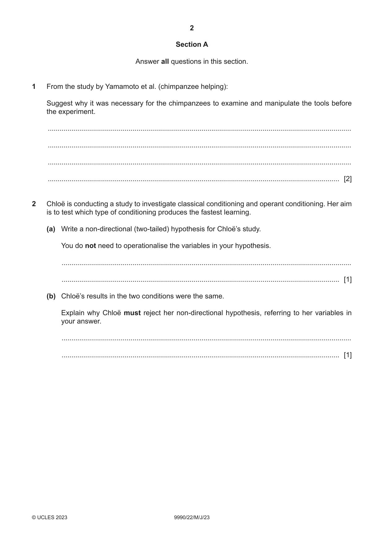 Cambridge A Level Psychology (from 2018) 9990 2023 May/June Paper 2 · Variant 2 question paper, page 2 of 12