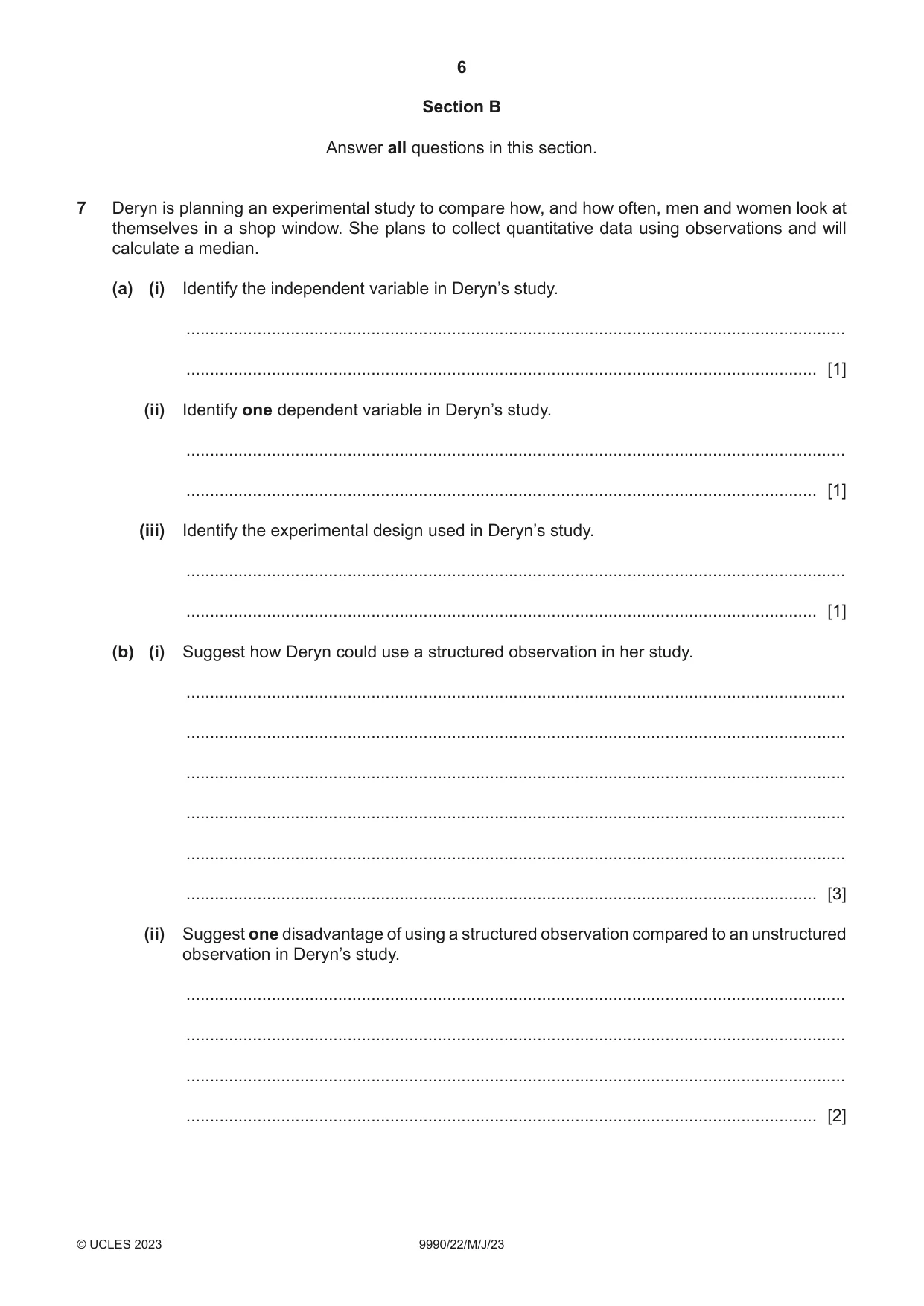 Cambridge A Level Psychology (from 2018) 9990 2023 May/June Paper 2 · Variant 2 question paper, page 6 of 12