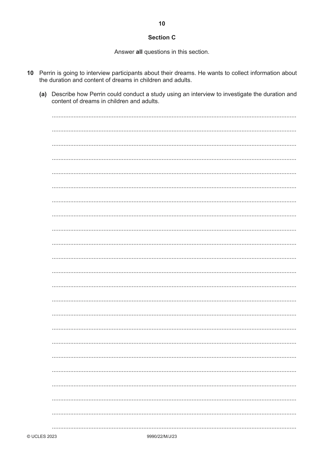 Cambridge A Level Psychology (from 2018) 9990 2023 May/June Paper 2 · Variant 2 question paper, page 10 of 12
