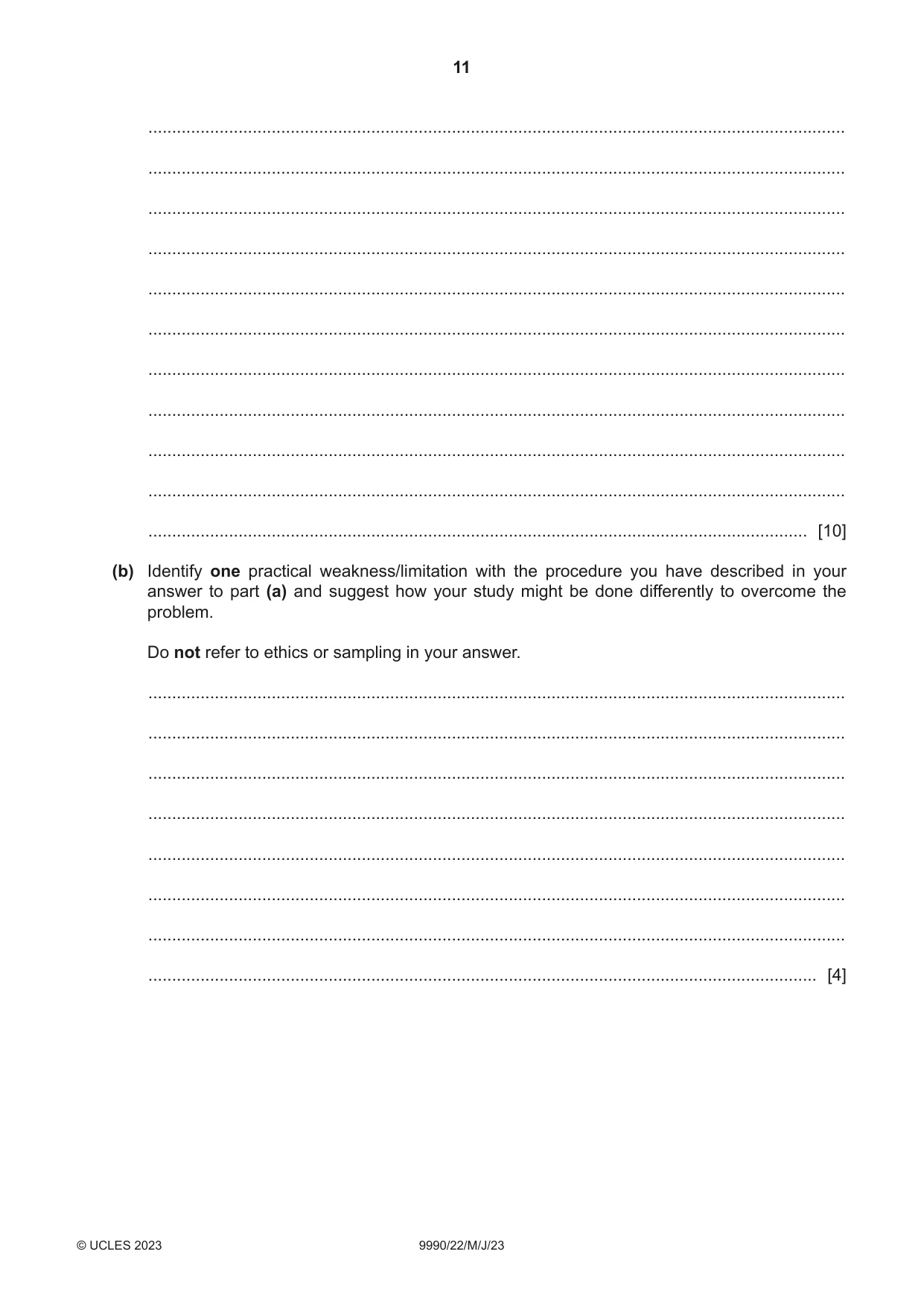 Cambridge A Level Psychology (from 2018) 9990 2023 May/June Paper 2 · Variant 2 question paper, page 11 of 12