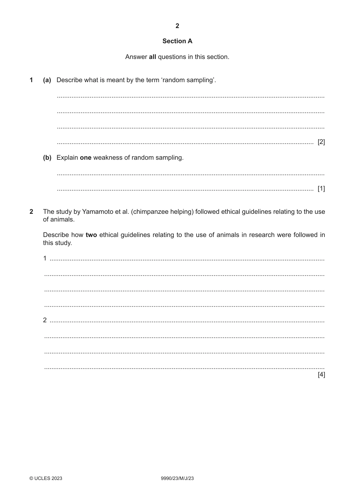 Cambridge A Level Psychology (from 2018) 9990 2023 May/June Paper 2 · Variant 3 question paper, page 2 of 12