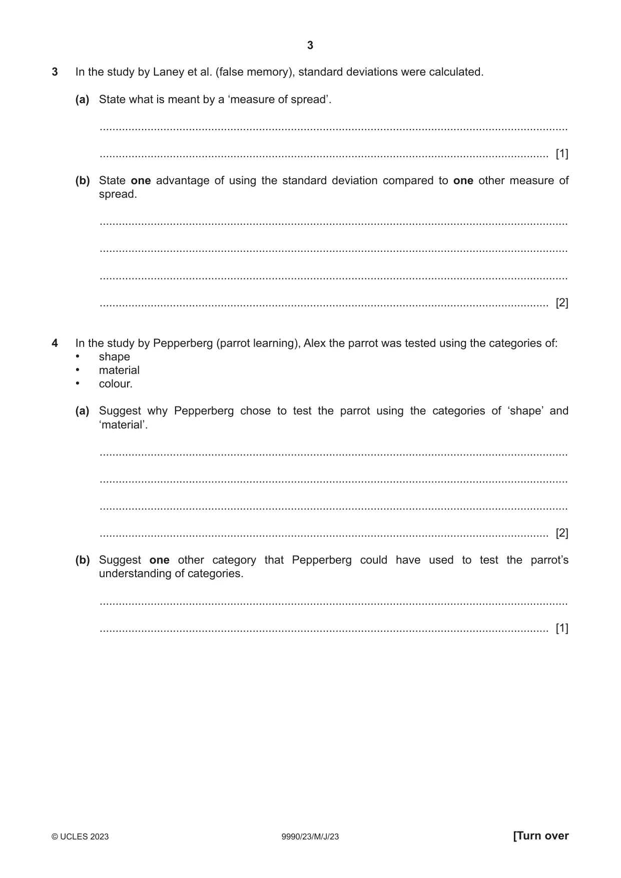 Cambridge A Level Psychology (from 2018) 9990 2023 May/June Paper 2 · Variant 3 question paper, page 3 of 12
