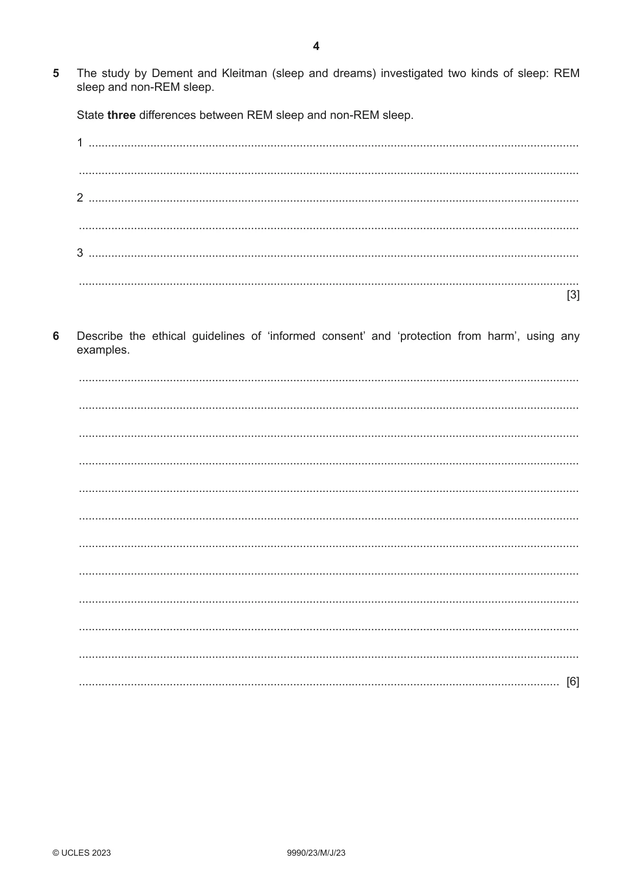 Cambridge A Level Psychology (from 2018) 9990 2023 May/June Paper 2 · Variant 3 question paper, page 4 of 12