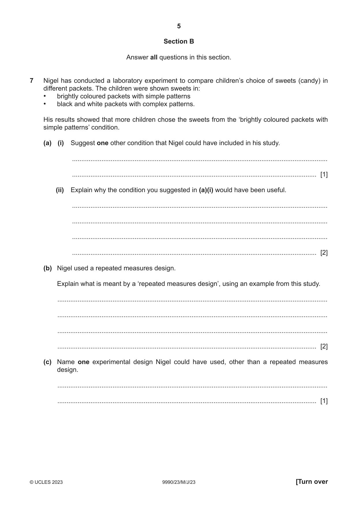 Cambridge A Level Psychology (from 2018) 9990 2023 May/June Paper 2 · Variant 3 question paper, page 5 of 12