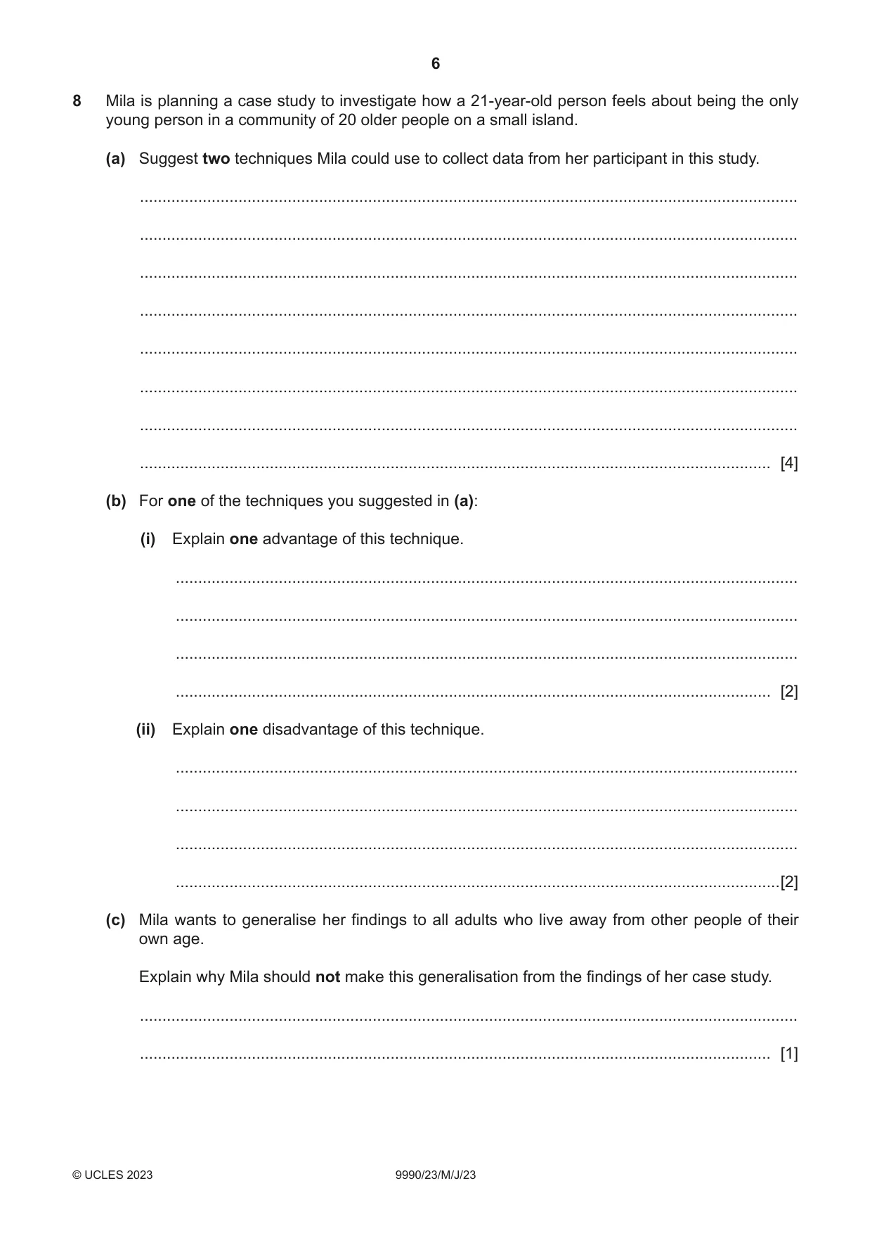 Cambridge A Level Psychology (from 2018) 9990 2023 May/June Paper 2 · Variant 3 question paper, page 6 of 12