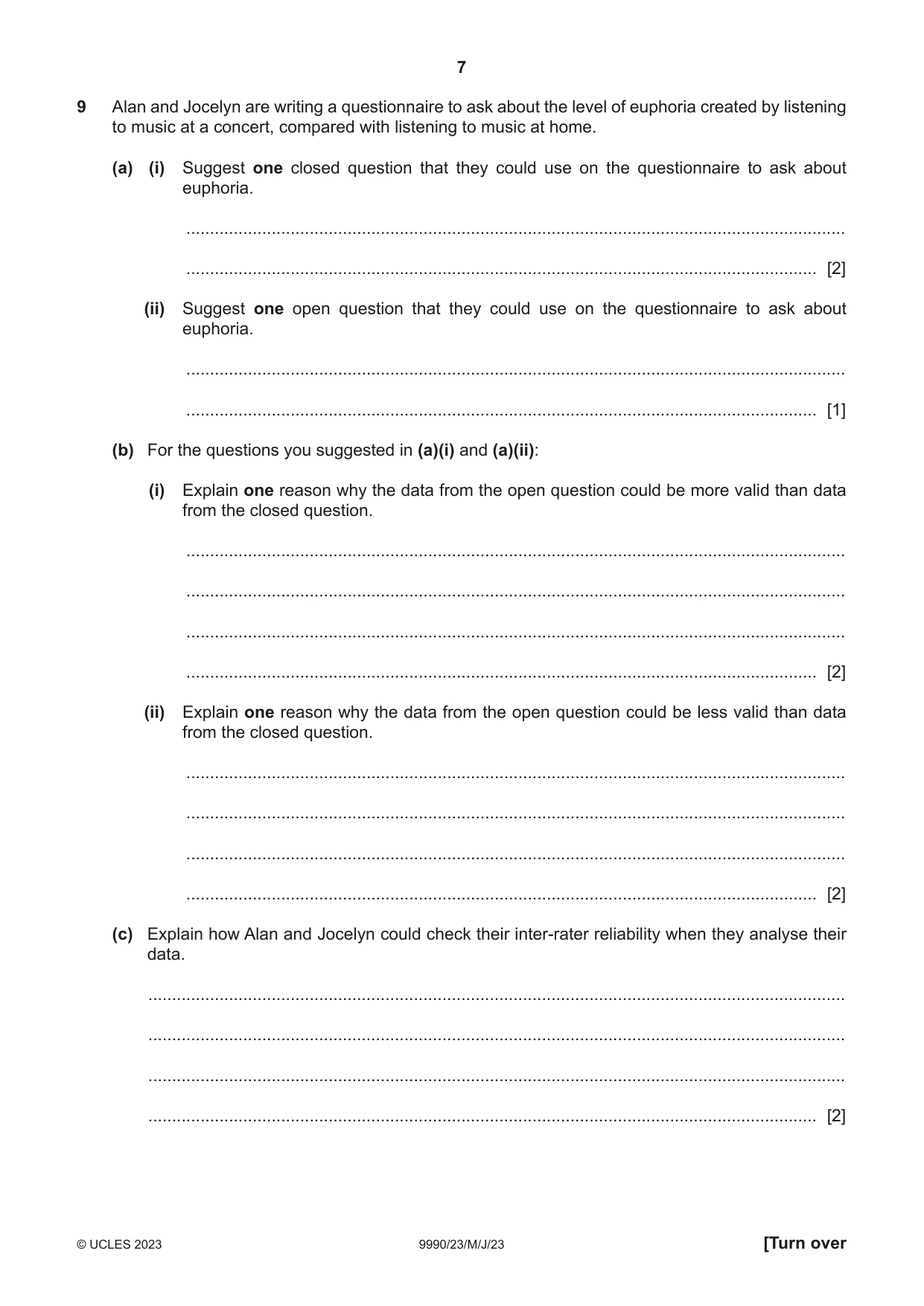 Cambridge A Level Psychology (from 2018) 9990 2023 May/June Paper 2 · Variant 3 question paper, page 7 of 12
