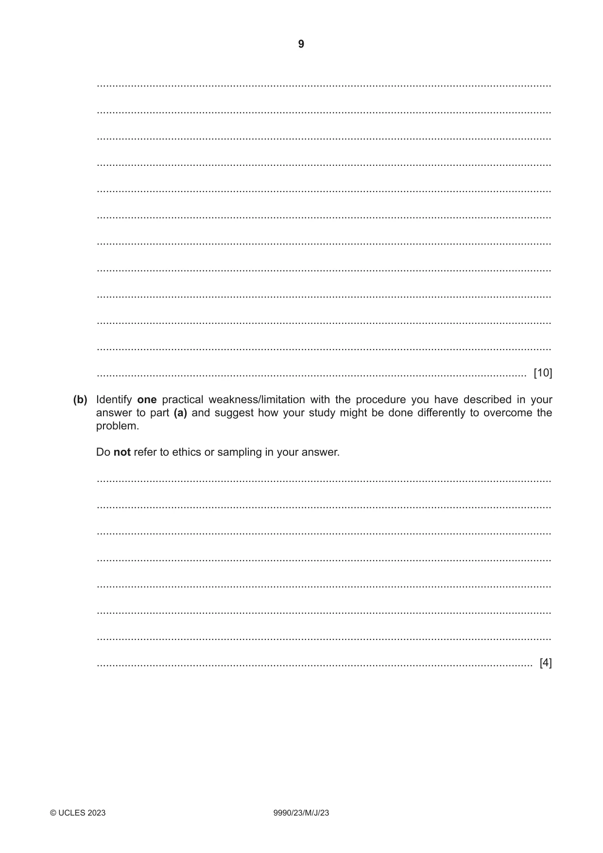 Cambridge A Level Psychology (from 2018) 9990 2023 May/June Paper 2 · Variant 3 question paper, page 9 of 12
