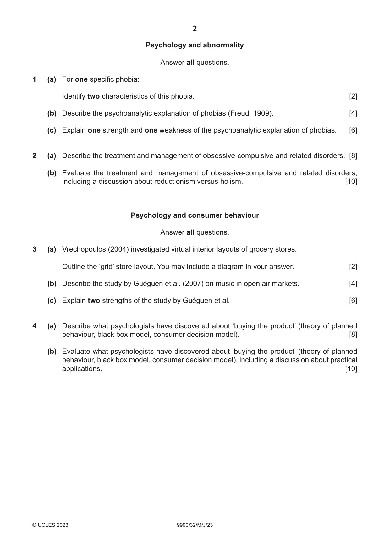 Cambridge A Level Psychology (from 2018) 9990 2023 May/June Paper 3 · Variant 2 question paper, page 2 of 4