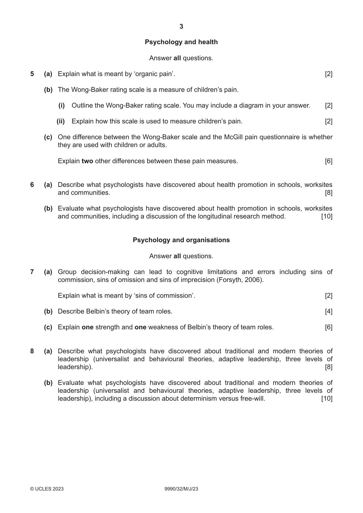 Cambridge A Level Psychology (from 2018) 9990 2023 May/June Paper 3 · Variant 2 question paper, page 3 of 4