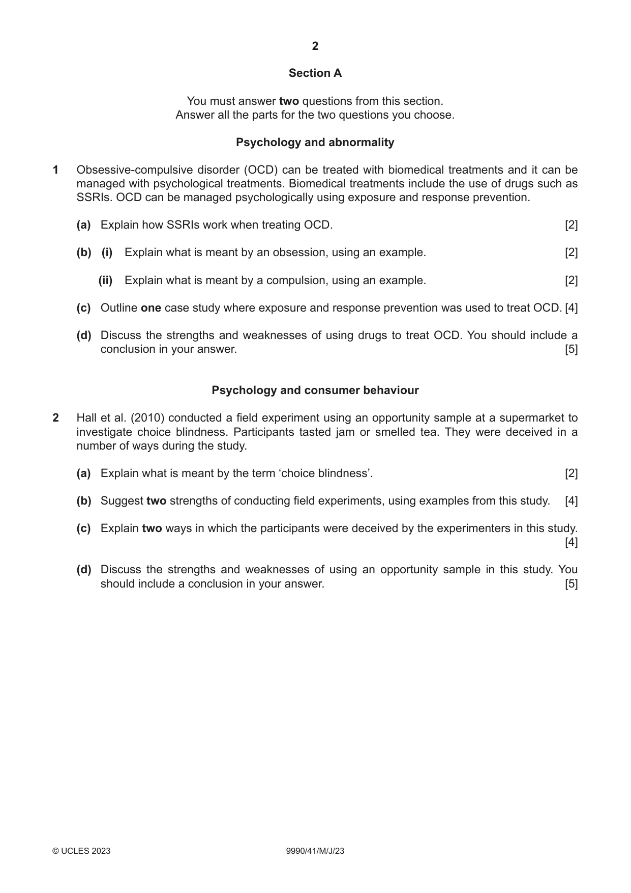 Cambridge A Level Psychology (from 2018) 9990 2023 May/June Paper 4 · Variant 1 question paper, page 2 of 8