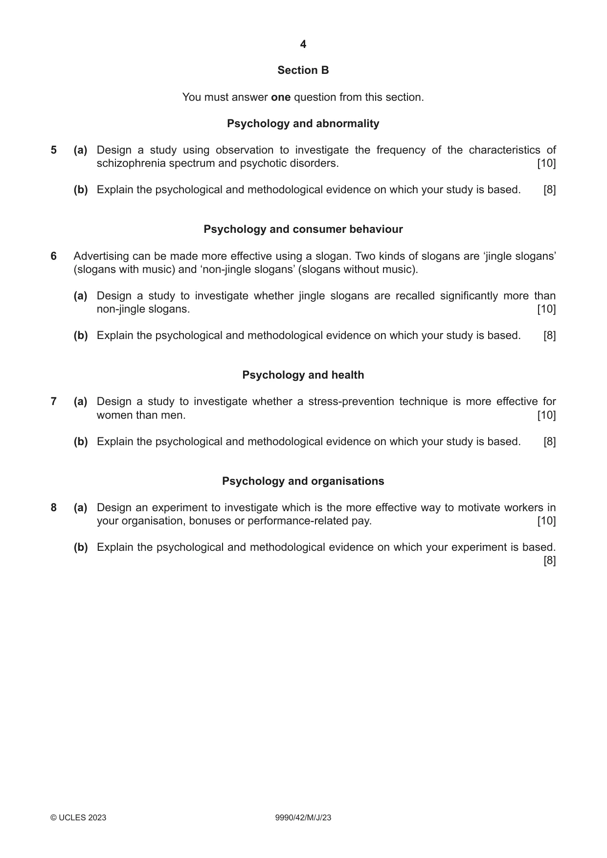 Cambridge A Level Psychology (from 2018) 9990 2023 May/June Paper 4 · Variant 2 question paper, page 4 of 8