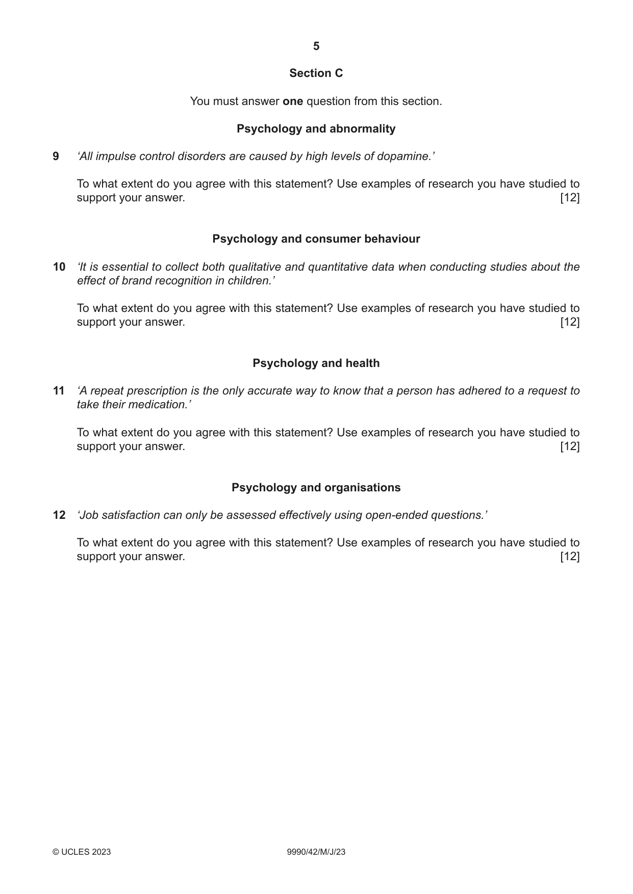 Cambridge A Level Psychology (from 2018) 9990 2023 May/June Paper 4 · Variant 2 question paper, page 5 of 8