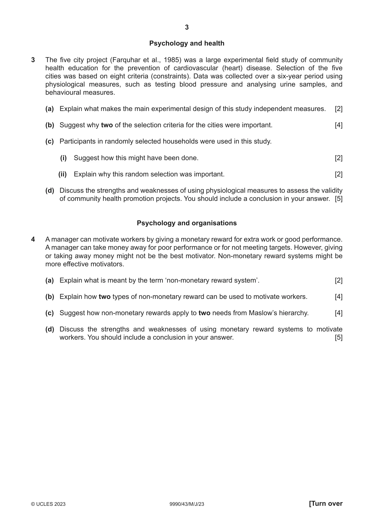 Cambridge A Level Psychology (from 2018) 9990 2023 May/June Paper 4 · Variant 3 question paper, page 3 of 8