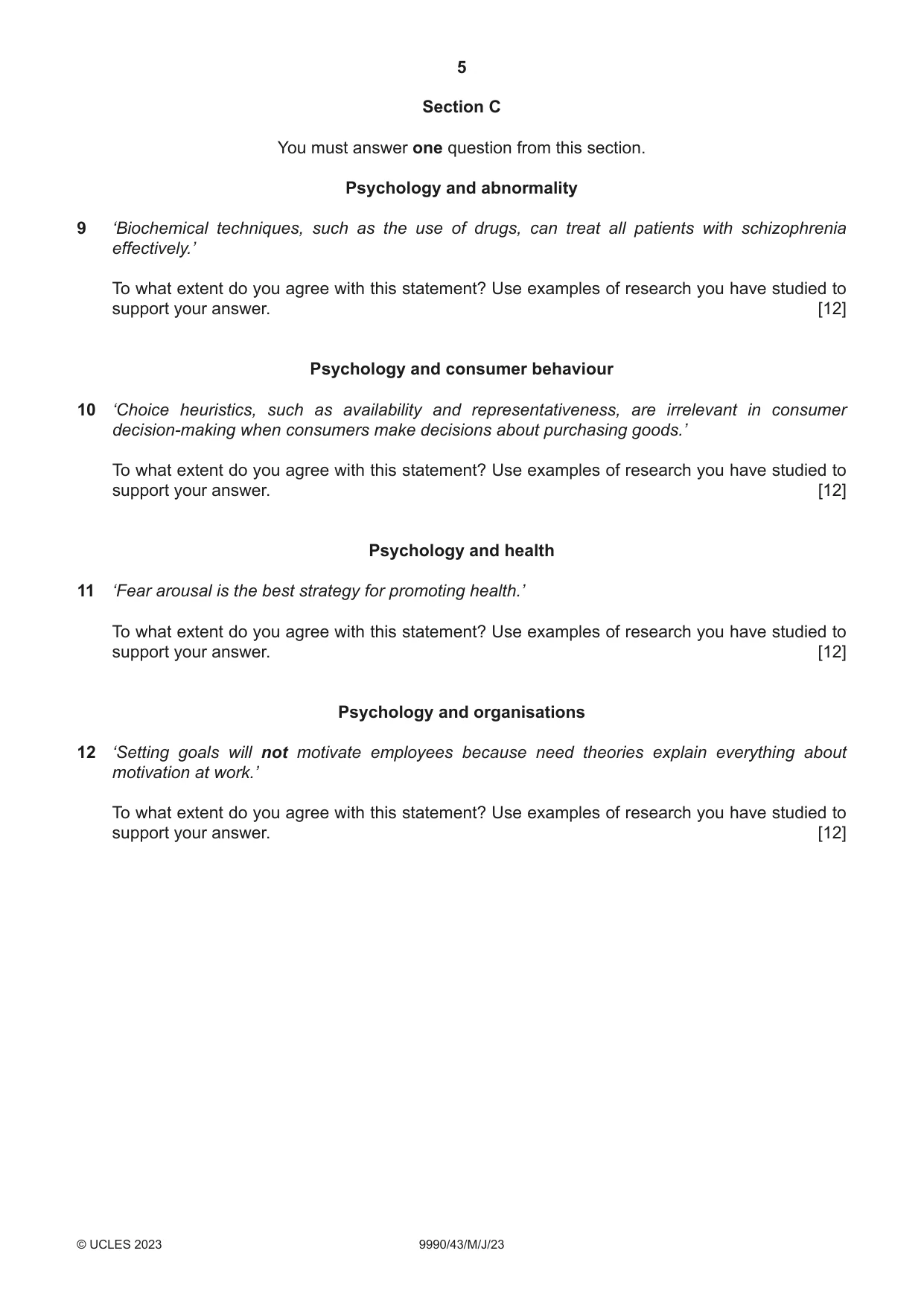 Cambridge A Level Psychology (from 2018) 9990 2023 May/June Paper 4 · Variant 3 question paper, page 5 of 8