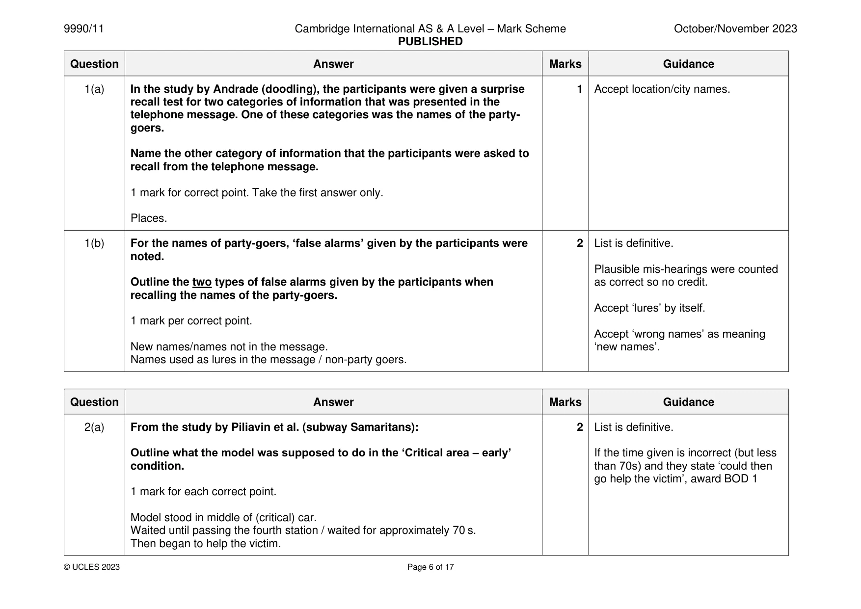 Mark scheme, page 6 of 17