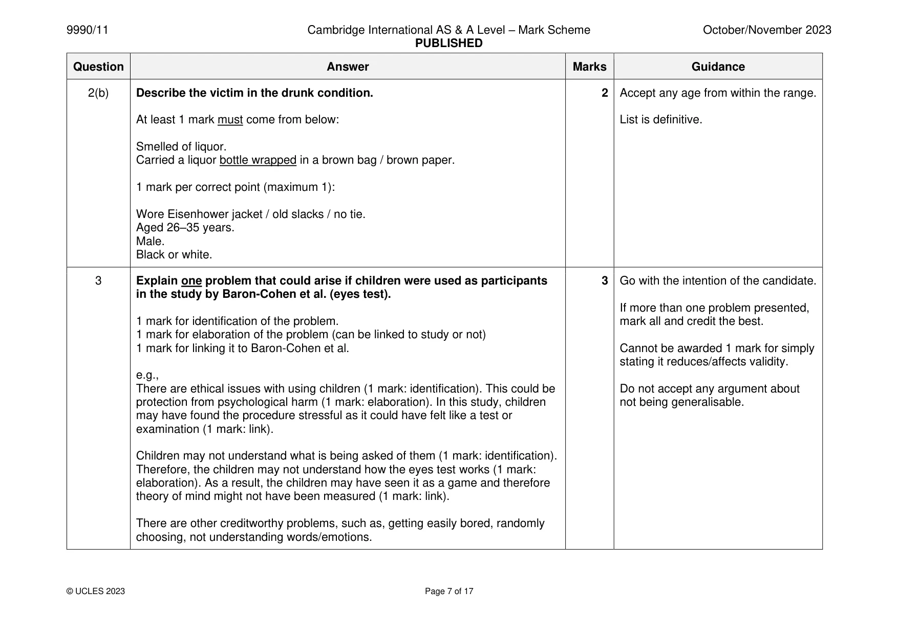 Mark scheme, page 7 of 17
