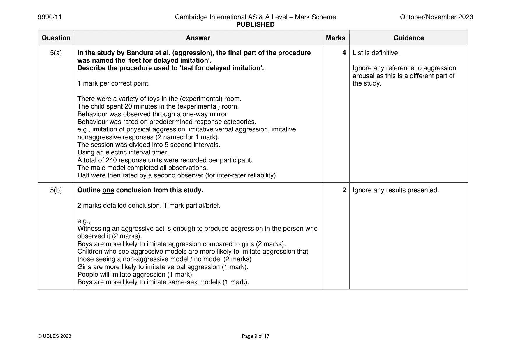 Mark scheme, page 9 of 17