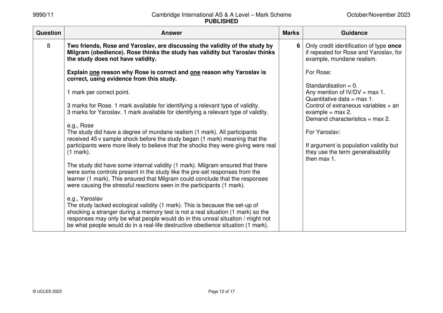 Mark scheme, page 12 of 17