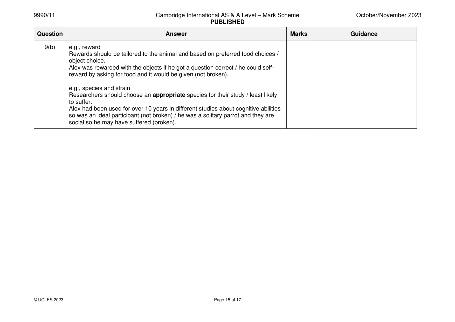 Mark scheme, page 15 of 17