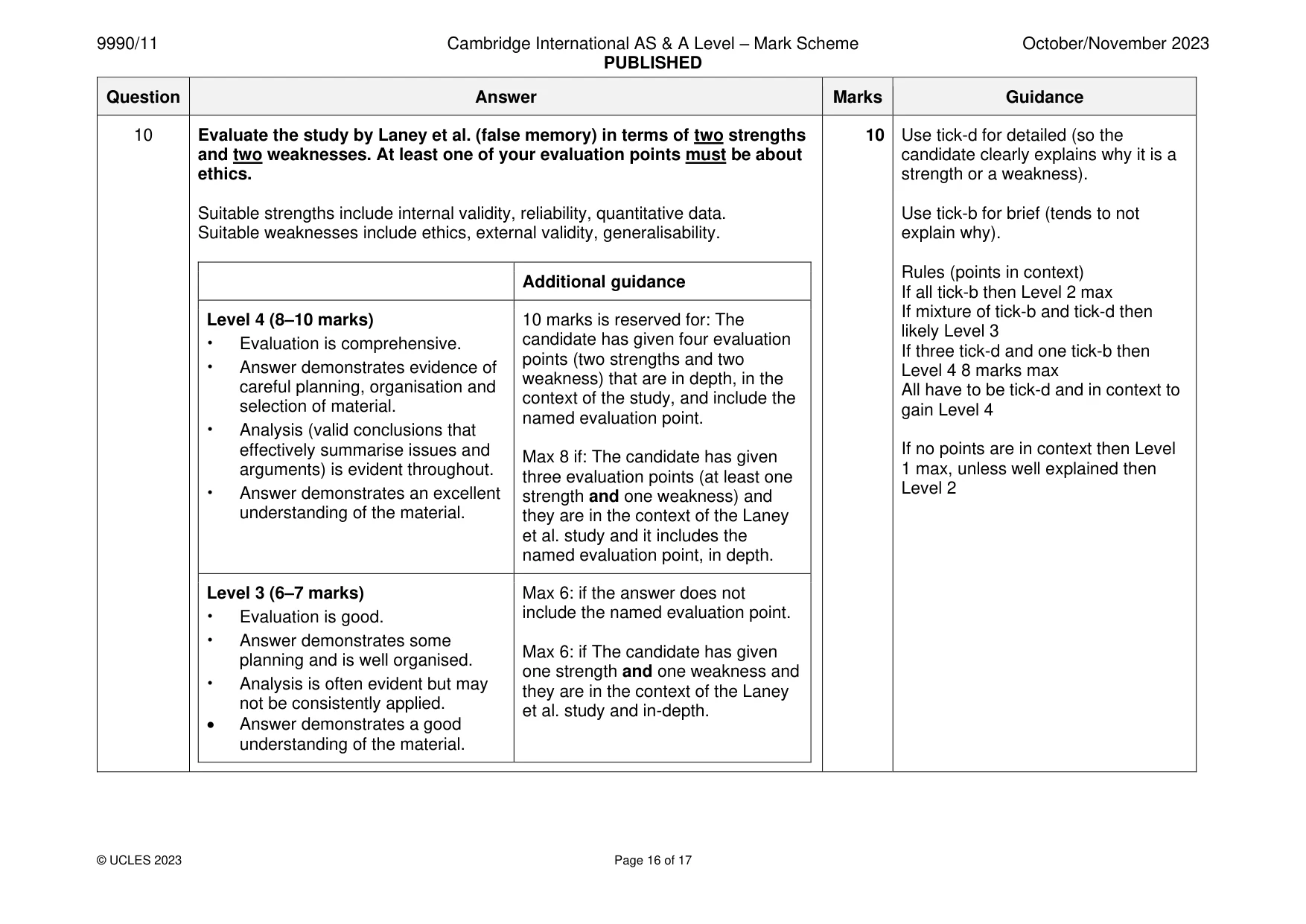 Mark scheme, page 16 of 17