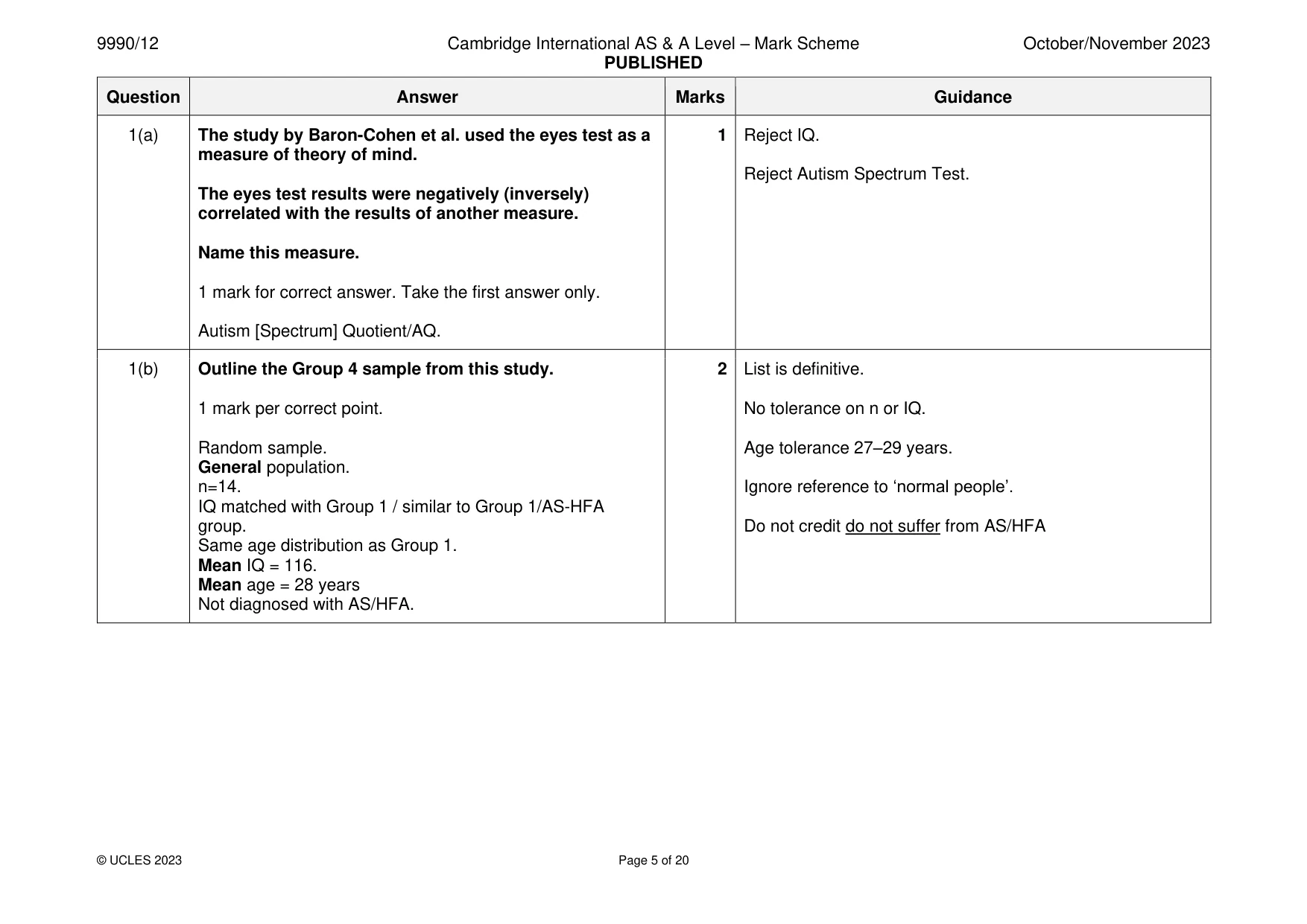 Mark scheme, page 5 of 20