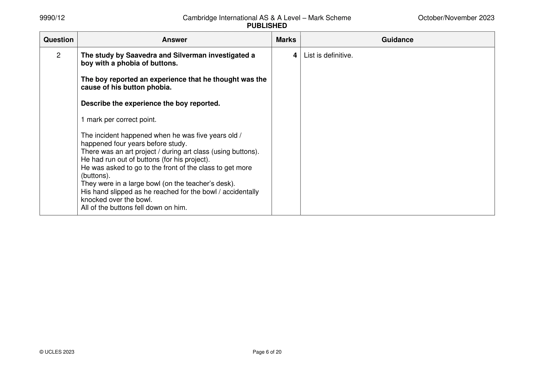 Mark scheme, page 6 of 20