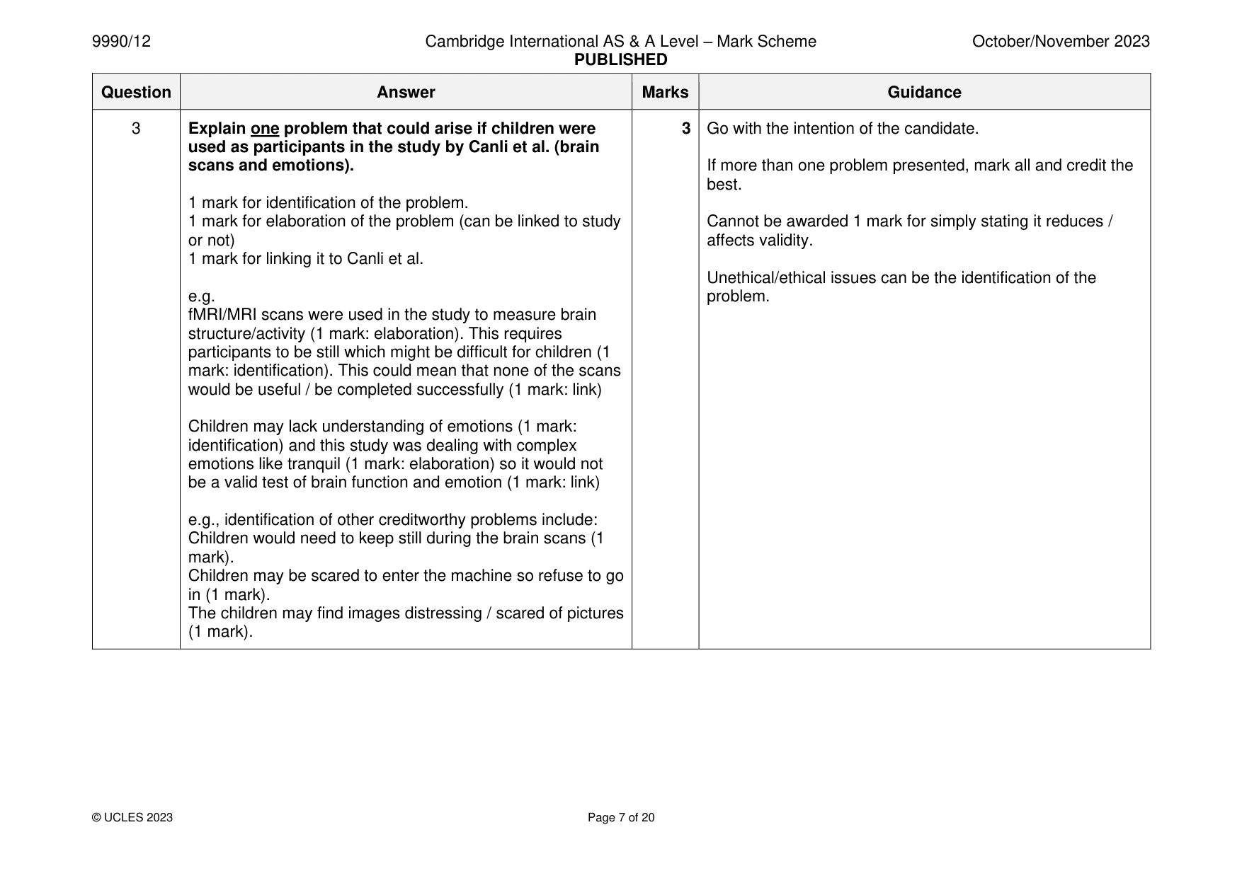 Mark scheme, page 7 of 20