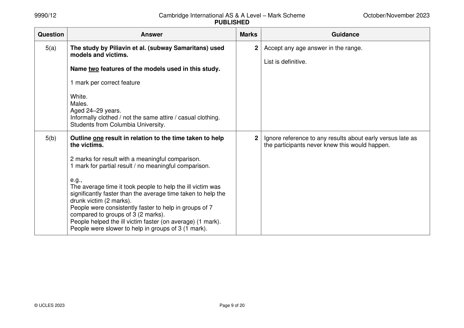 Mark scheme, page 9 of 20