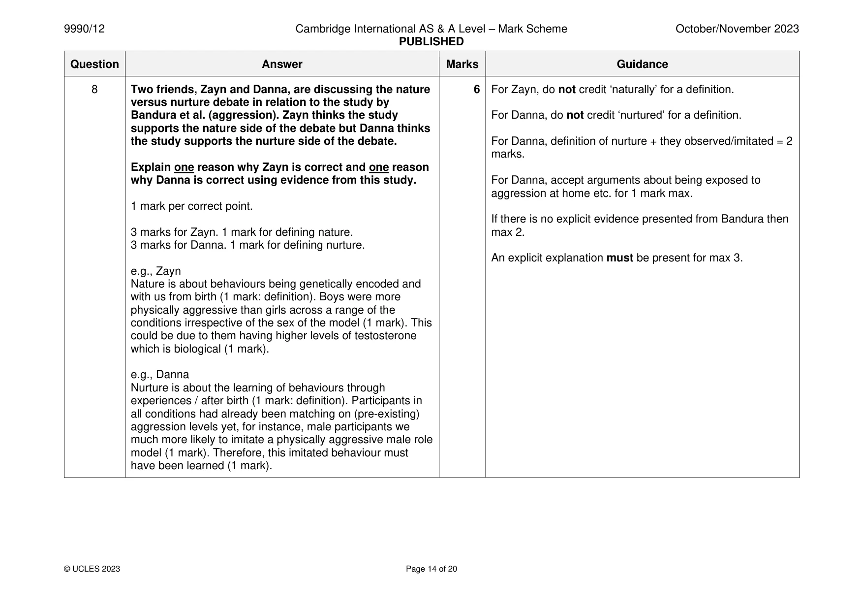 Mark scheme, page 14 of 20